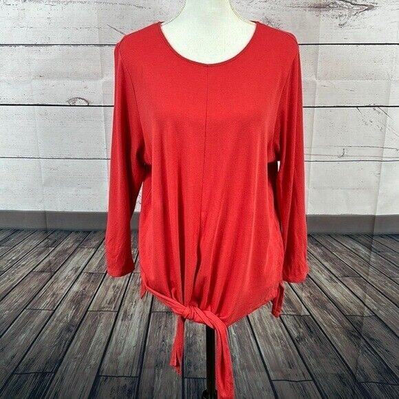 J Jill Shirt Top Womens Large Tall Red Tie Front Center Seam Relaxed Casual - Picture 1 of 10